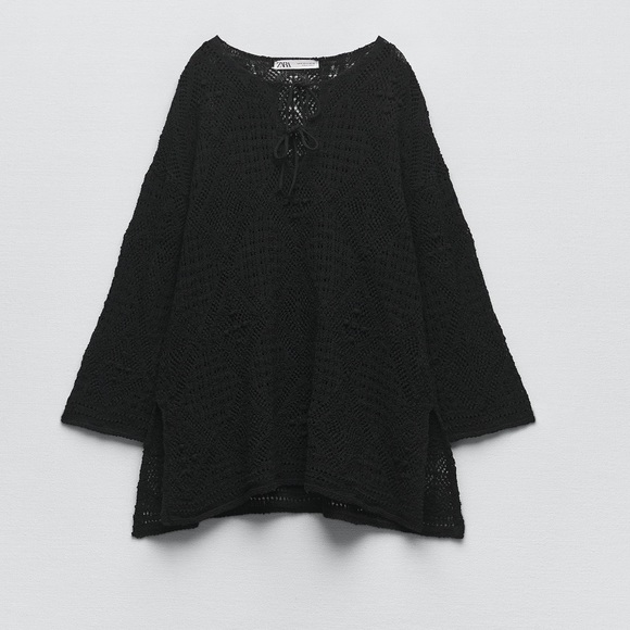 Zara textured hand knit openwork mini dress tunic, made in turkey - Picture 3 of 7